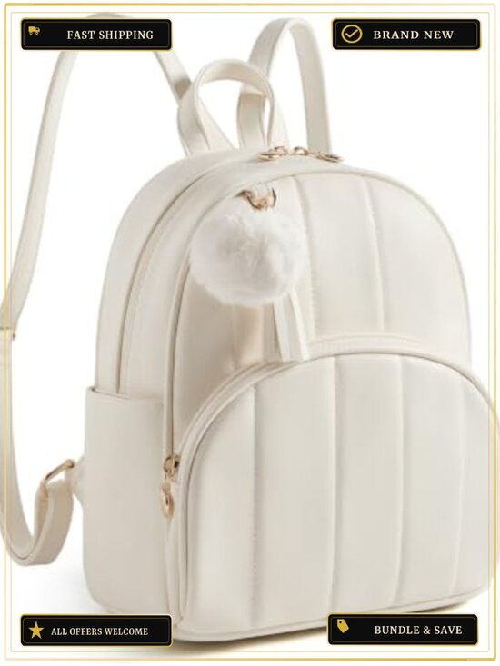 Vegan Leather Quilted Mini Backpack Purse with Pom Pom for Women Travel main image 6
